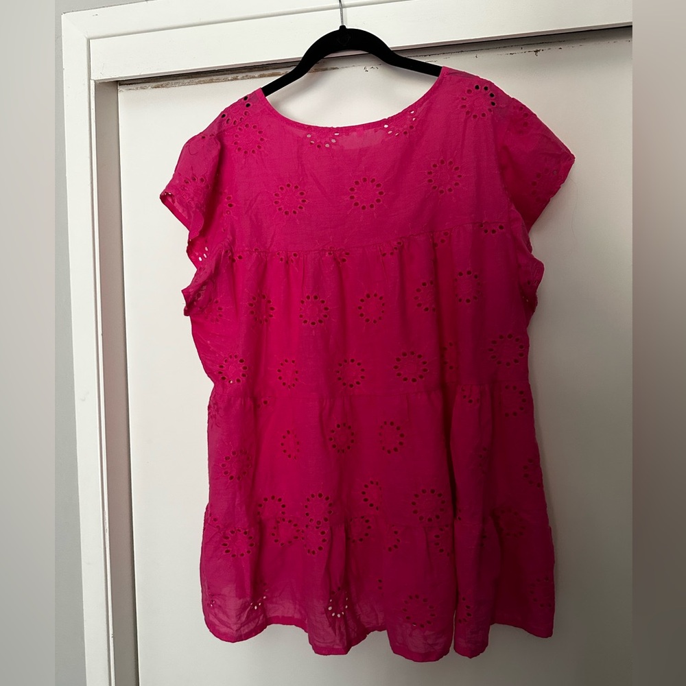 Pink Eyelet Ruffle Sleeve Top - Picture 2 of 3
